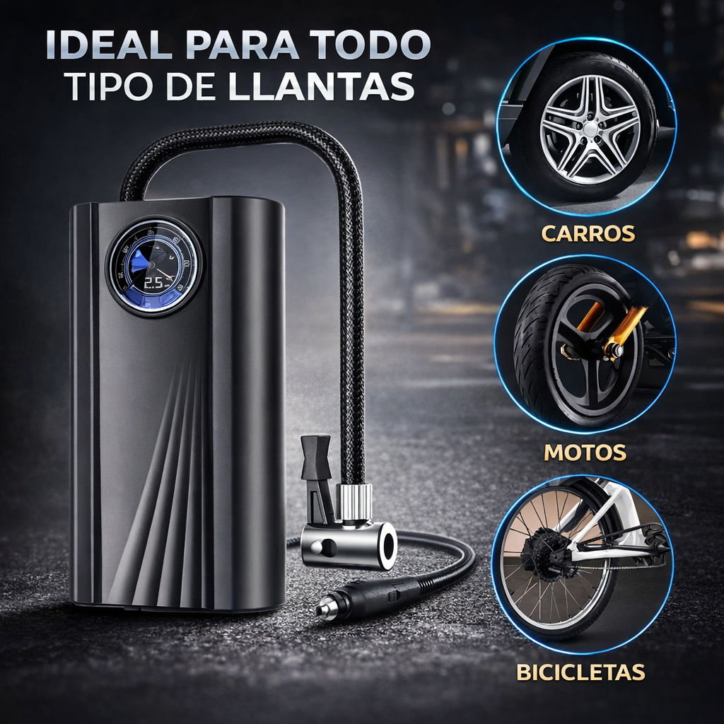 Compresor de Aire Portátil 150 PSI 12V – Inflador para Auto, Moto y Bicicleta con Manómetro