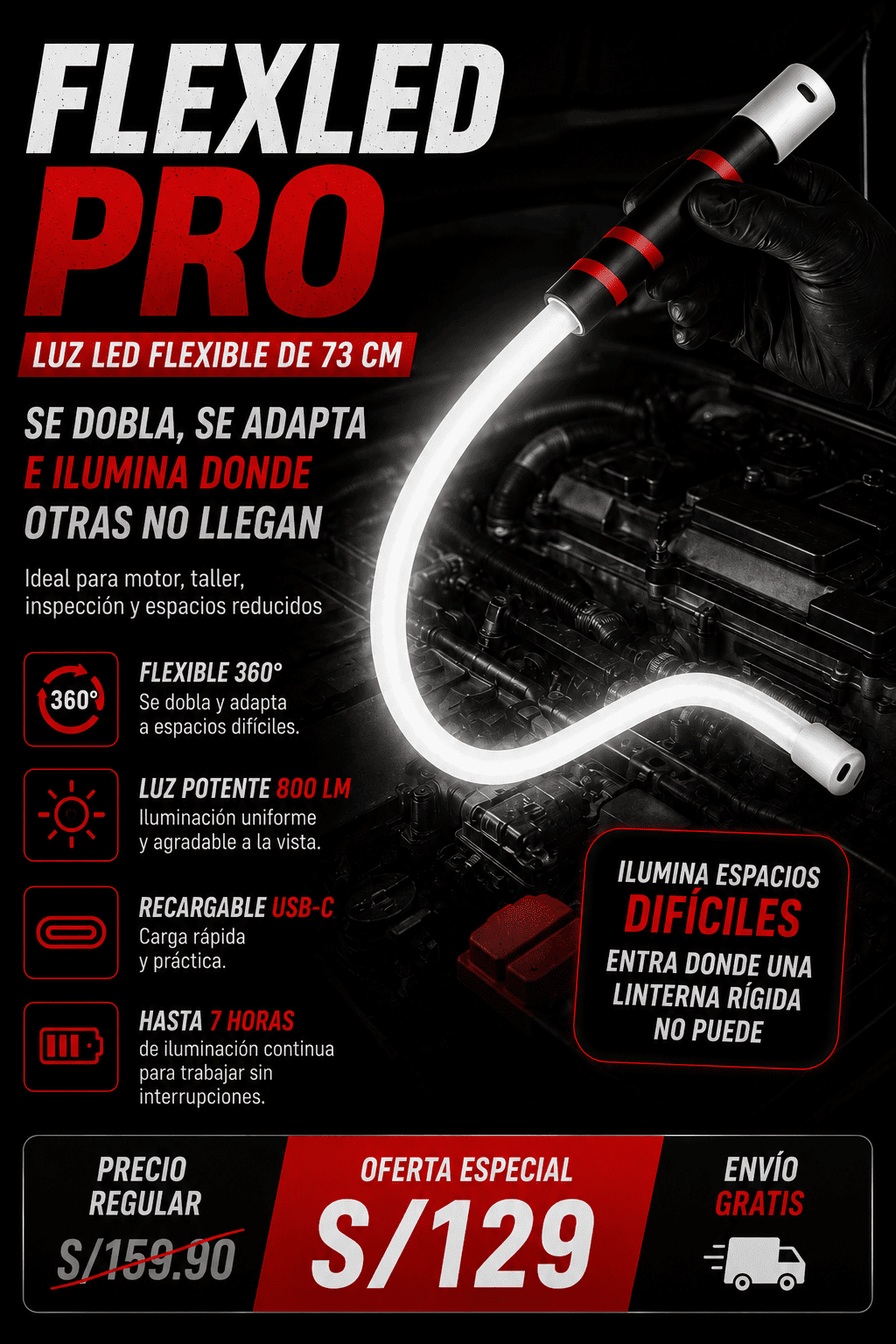 FLEXLED PRO™ – Luz LED Flexible Profesional de 73 cm