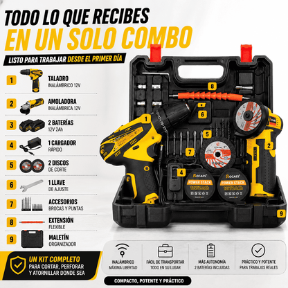 Combo Taladro + Amoladora 12V – Corta, Perfora y Atornilla Sin Cables