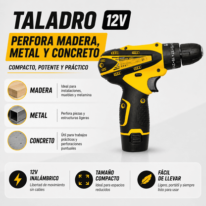 Combo Taladro + Amoladora 12V – Corta, Perfora y Atornilla Sin Cables