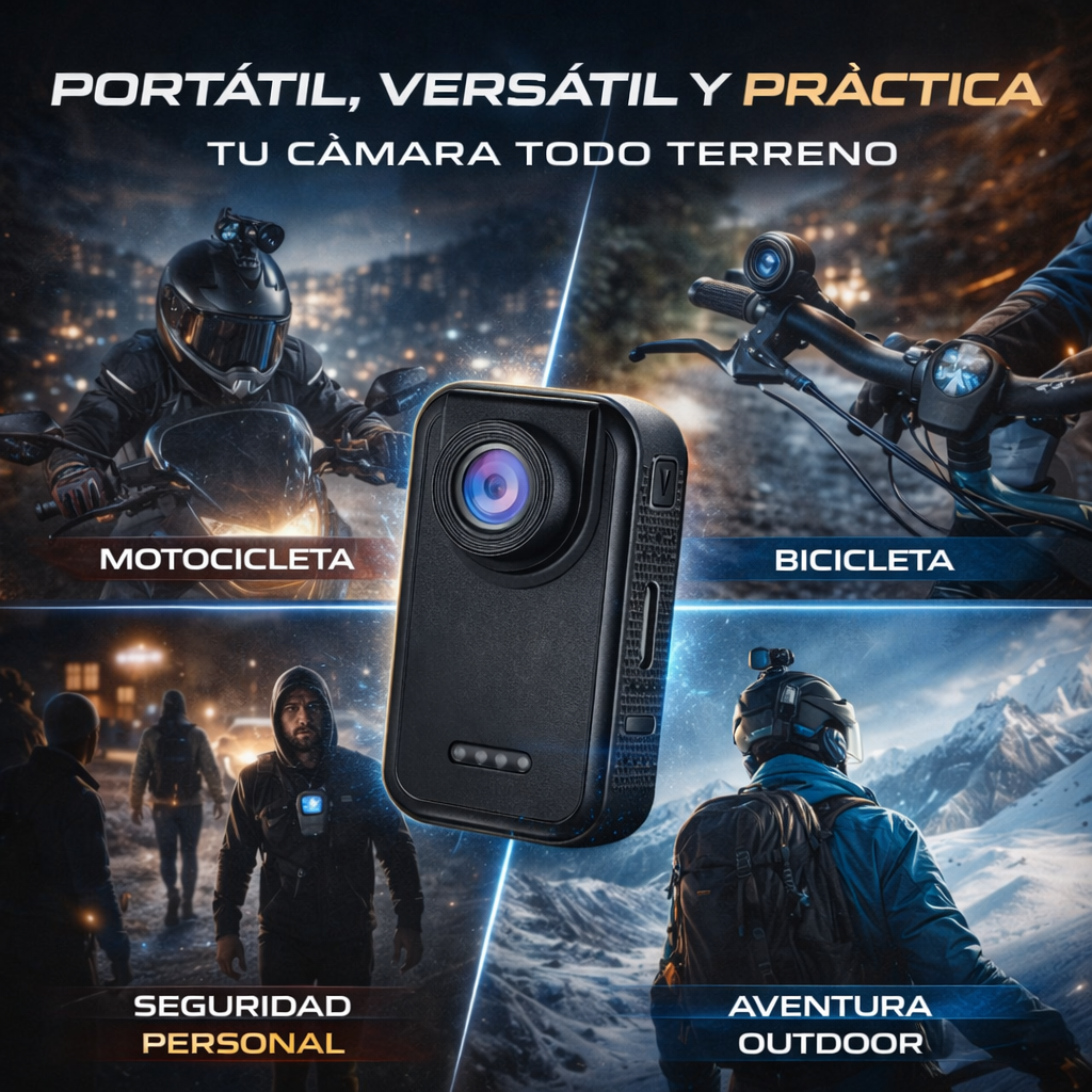 Cámara Portátil 1080P HDR – Grabación HD y capacidad de hasta 128GB