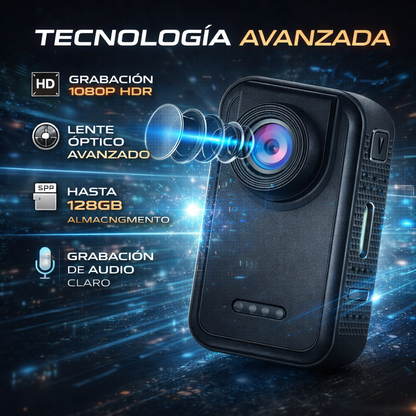 Cámara Portátil 1080P HDR – Grabación HD y capacidad de hasta 128GB