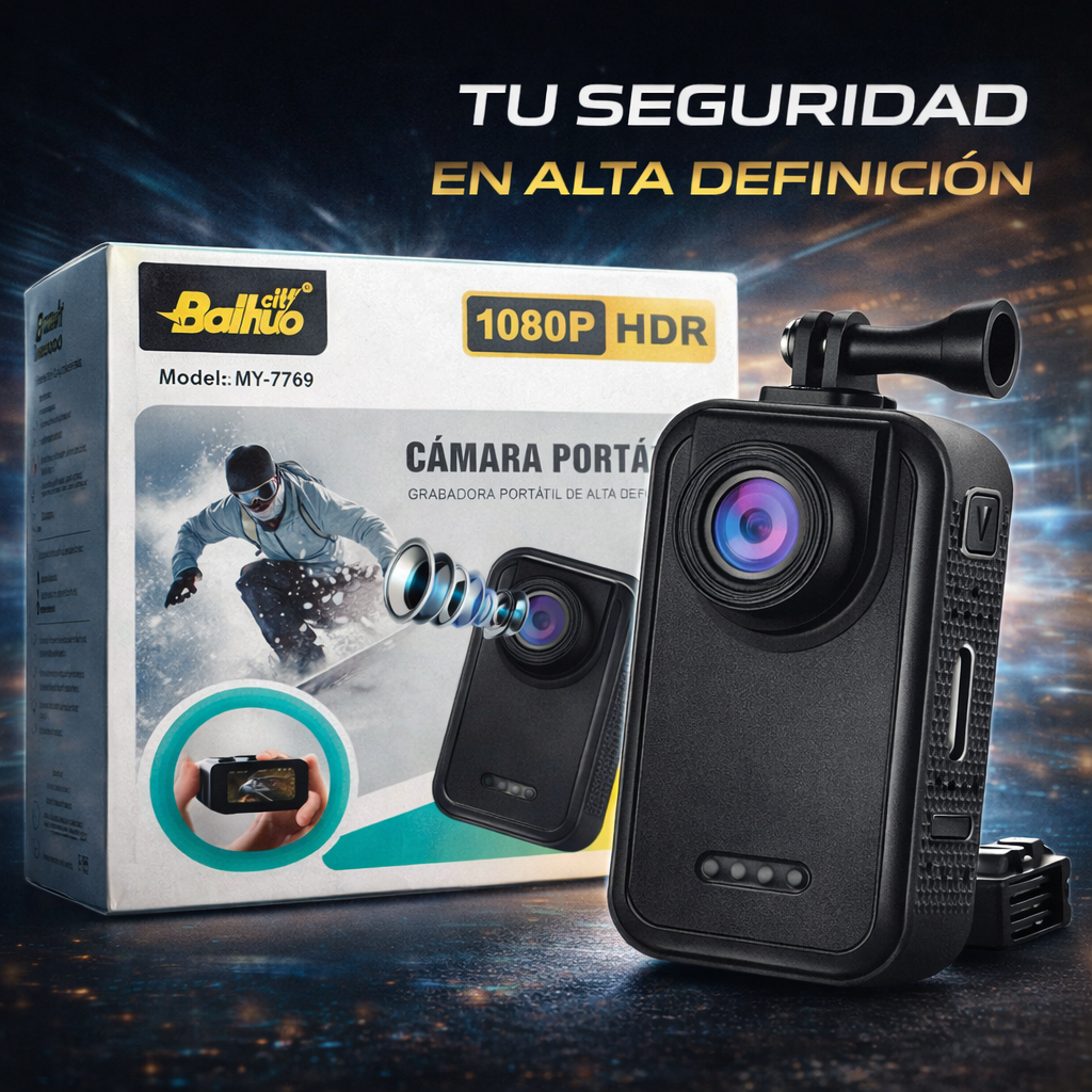 Cámara Portátil 1080P HDR – Grabación HD y capacidad de hasta 128GB