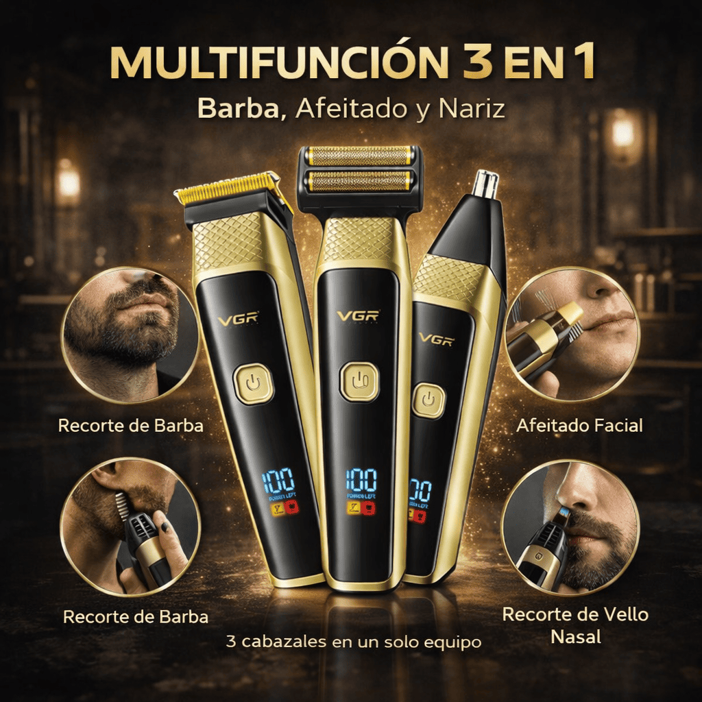 Afeitadora 3 en 1 Profesional VGR – Precisión, Potencia y Versatilidad