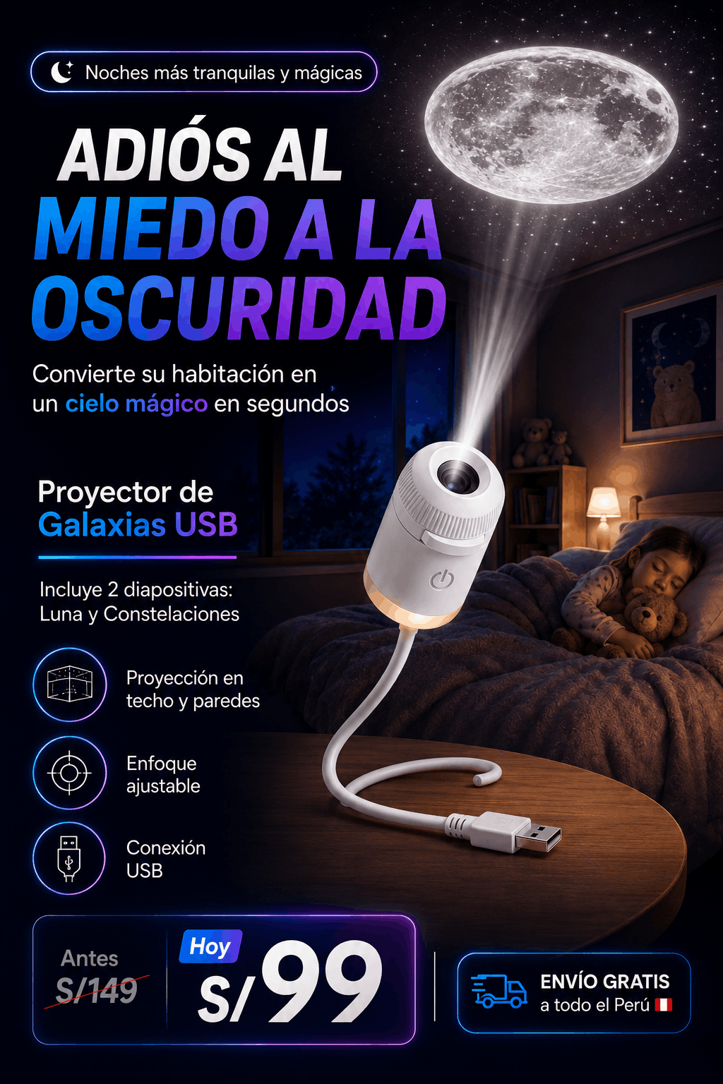 Proyector USB – Luna y Constelaciones | 2 Diapositivas